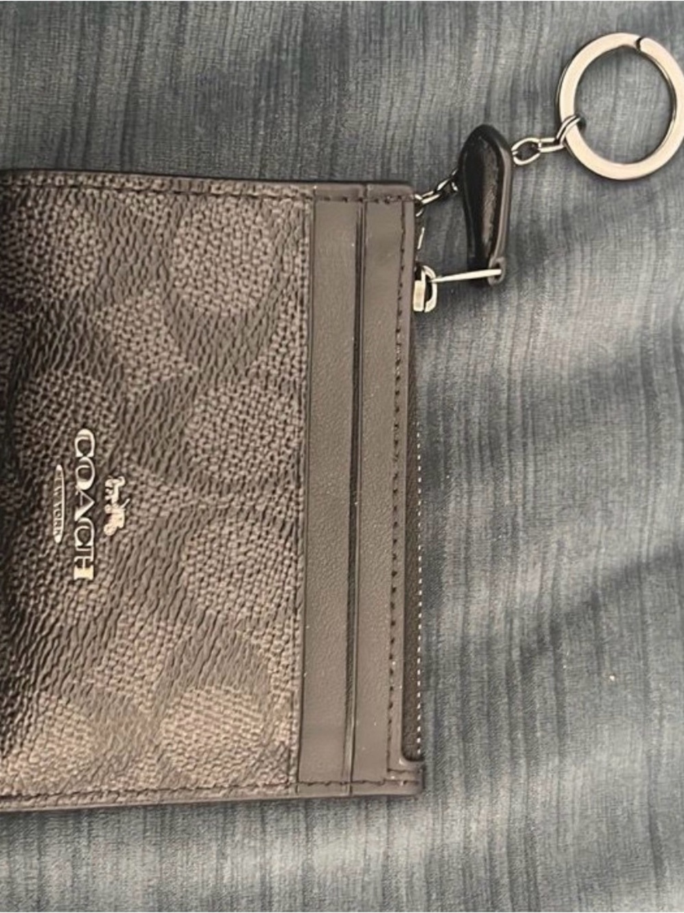 Coach Black Signature Card Holder with Key Ring PLUS WRISTLET